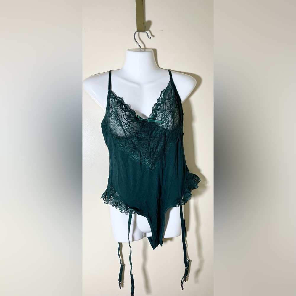 Sz XL Avidlove women lingerie Teddy Bodysuit sexy lace babydoll snap crotchGreen